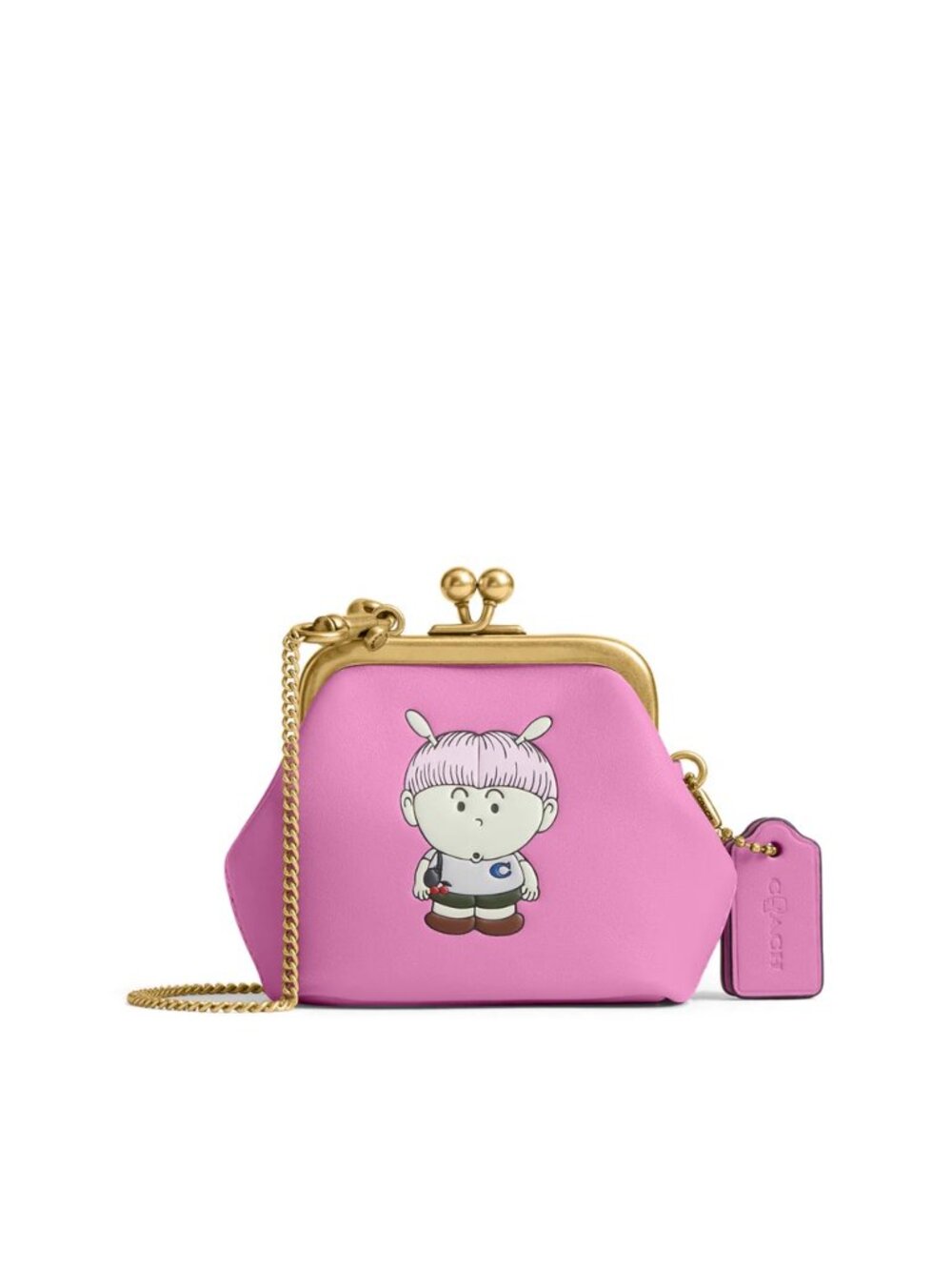 COACH Brain Dead Kisslock Neck Pouch With Xerx Alien Leather/Brass/Pink CER98